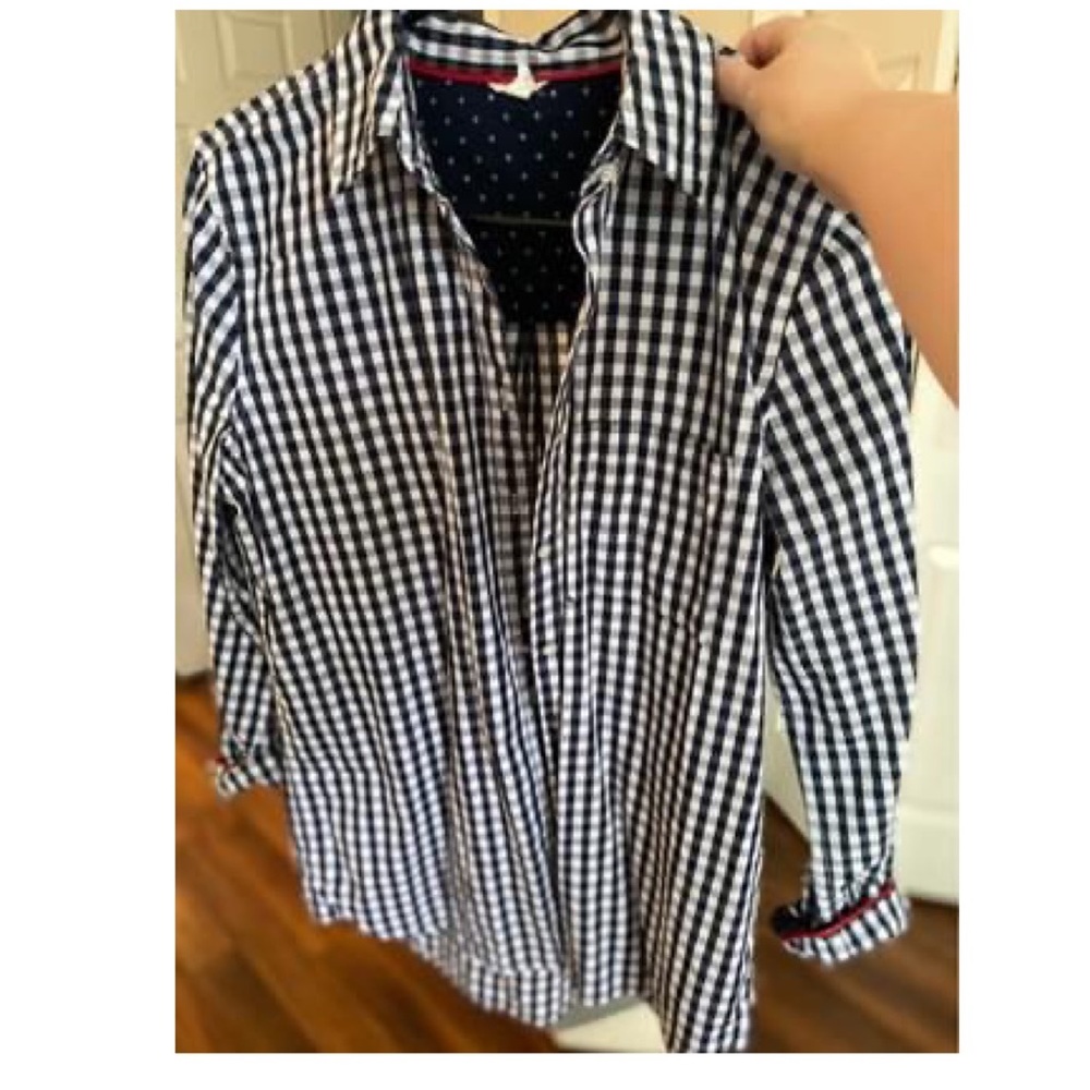 Aero women’s medium, navy/white gingham blouse